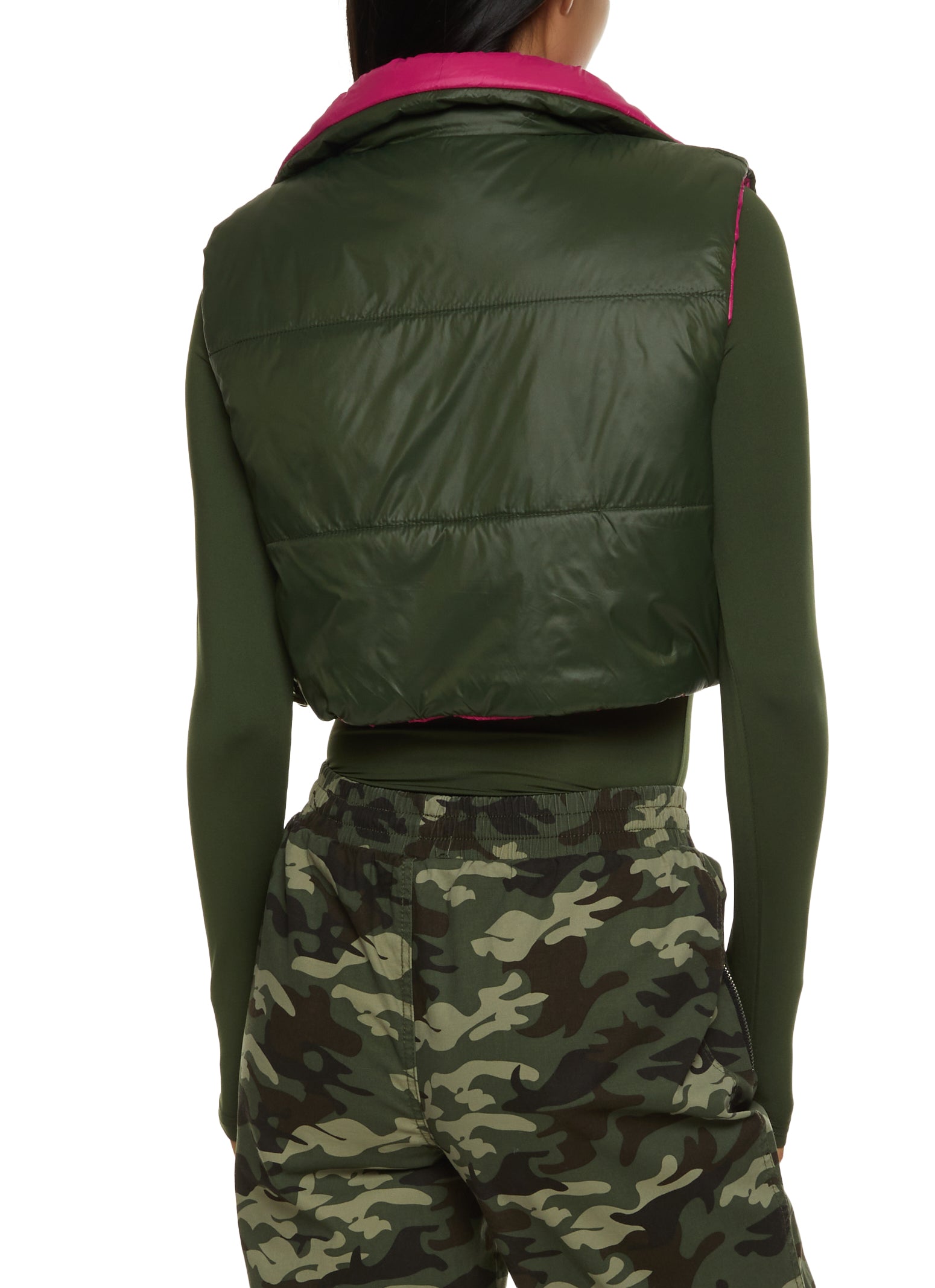 Womens Drawstring Hem Cropped Puffer Vest, Multi, Size XL