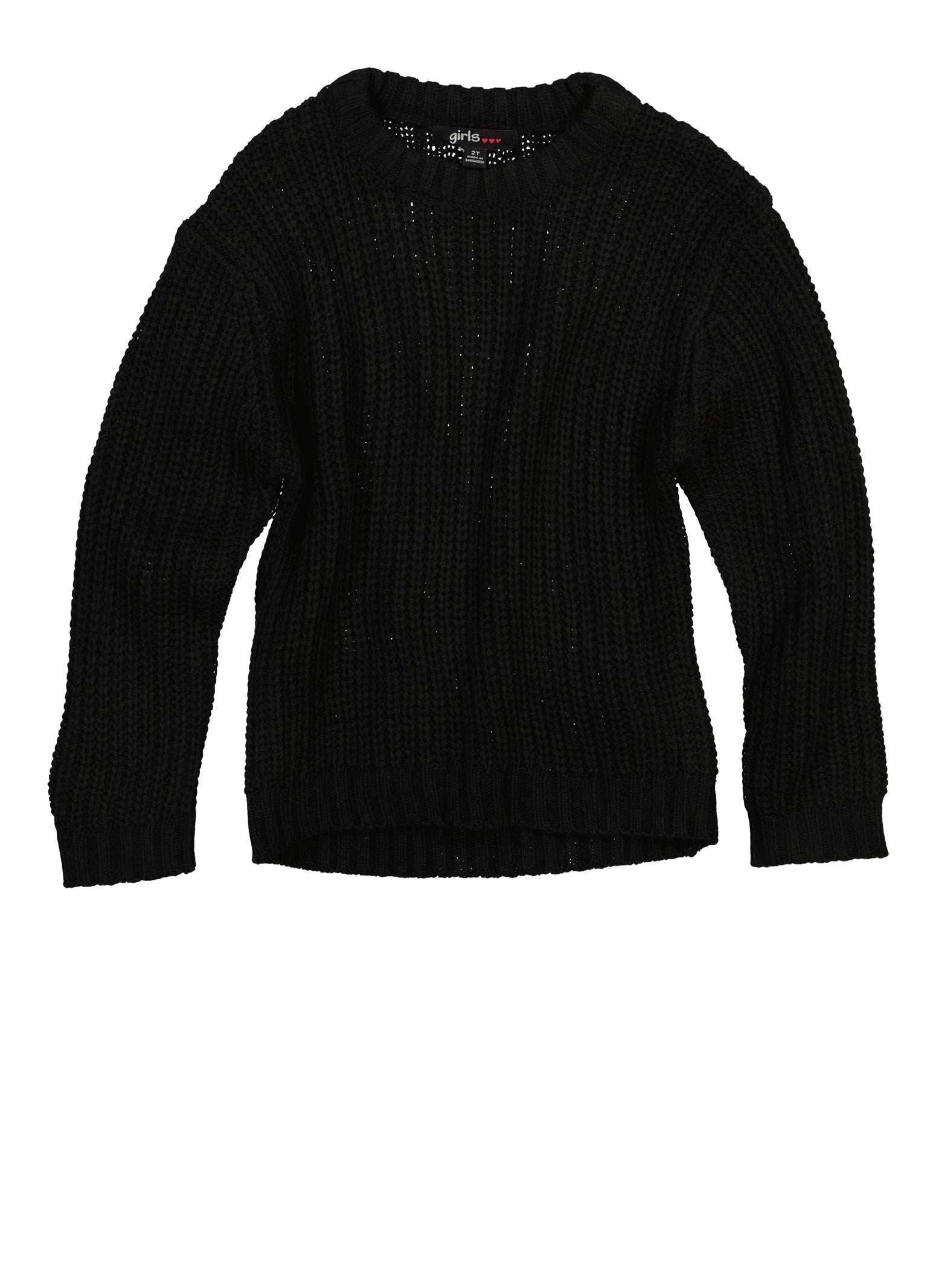 Toddler Girls Knit Pullover Sweater, Black, Size 2T