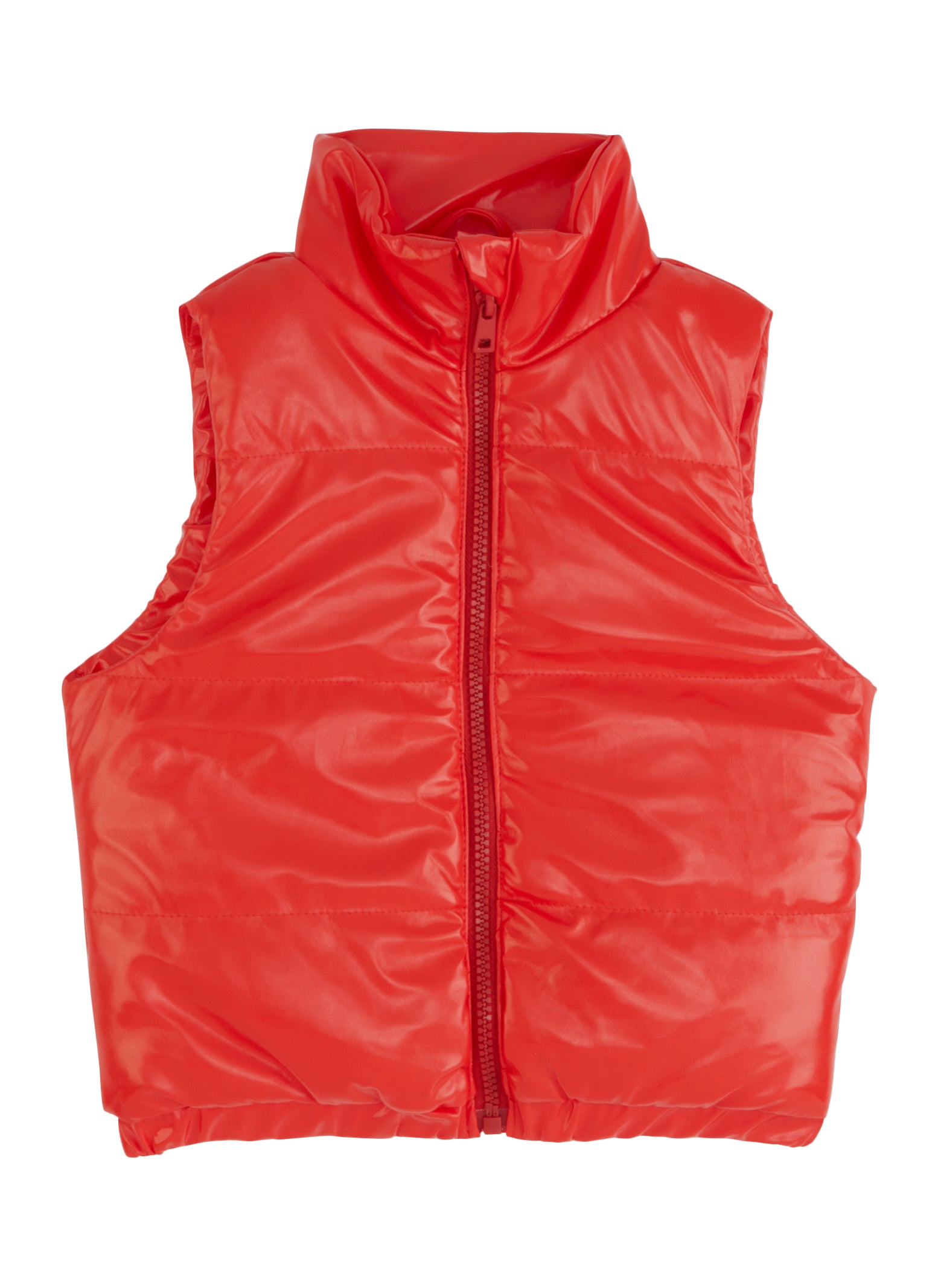 Toddler Girls Faux Leather Puffer Vest, Red, Size 3T