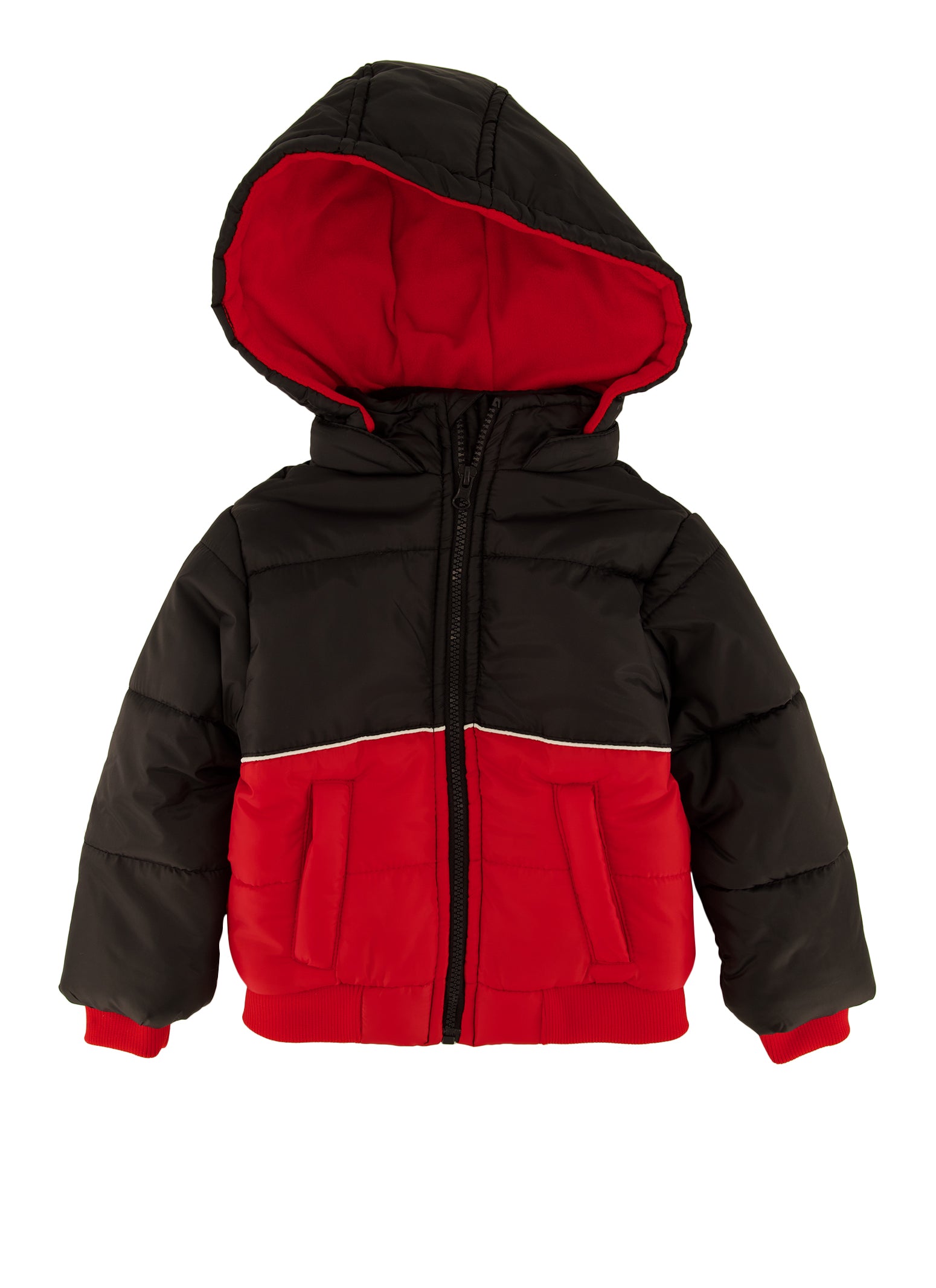 Toddler Boys Zip Front Hooded Puffer Jacket, Black,
