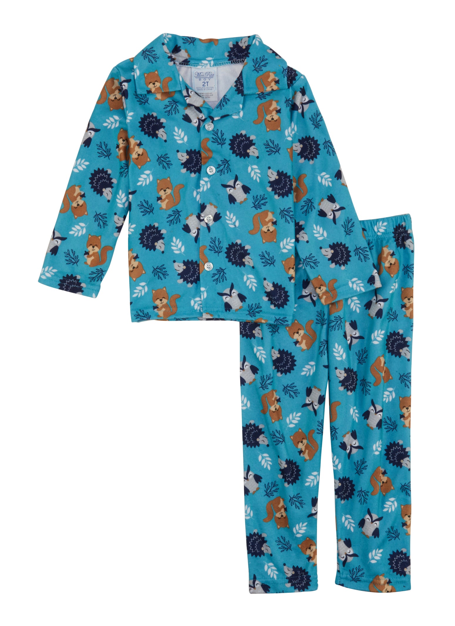 Toddler Boys Animal Graphic Print Pajama Shirt and Pants Set, Blue, Size 2T