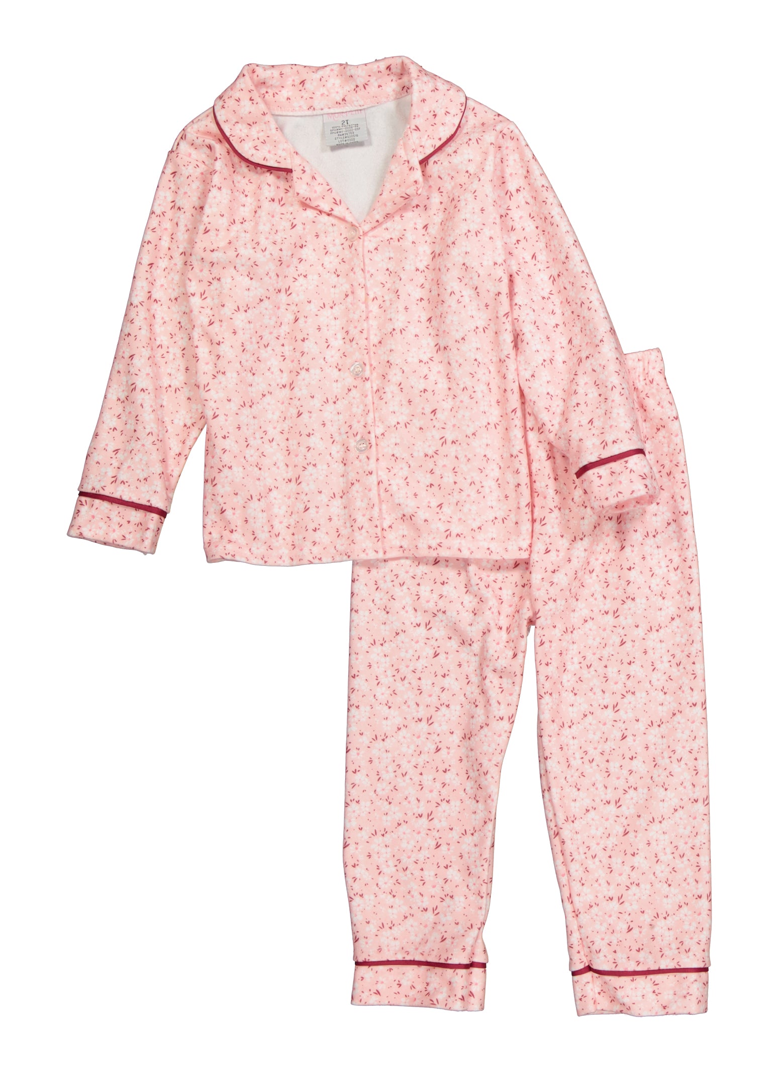 Toddler Girls Patterned Notch Collar Pajama Shirt and Pants, Pink, Size 2T