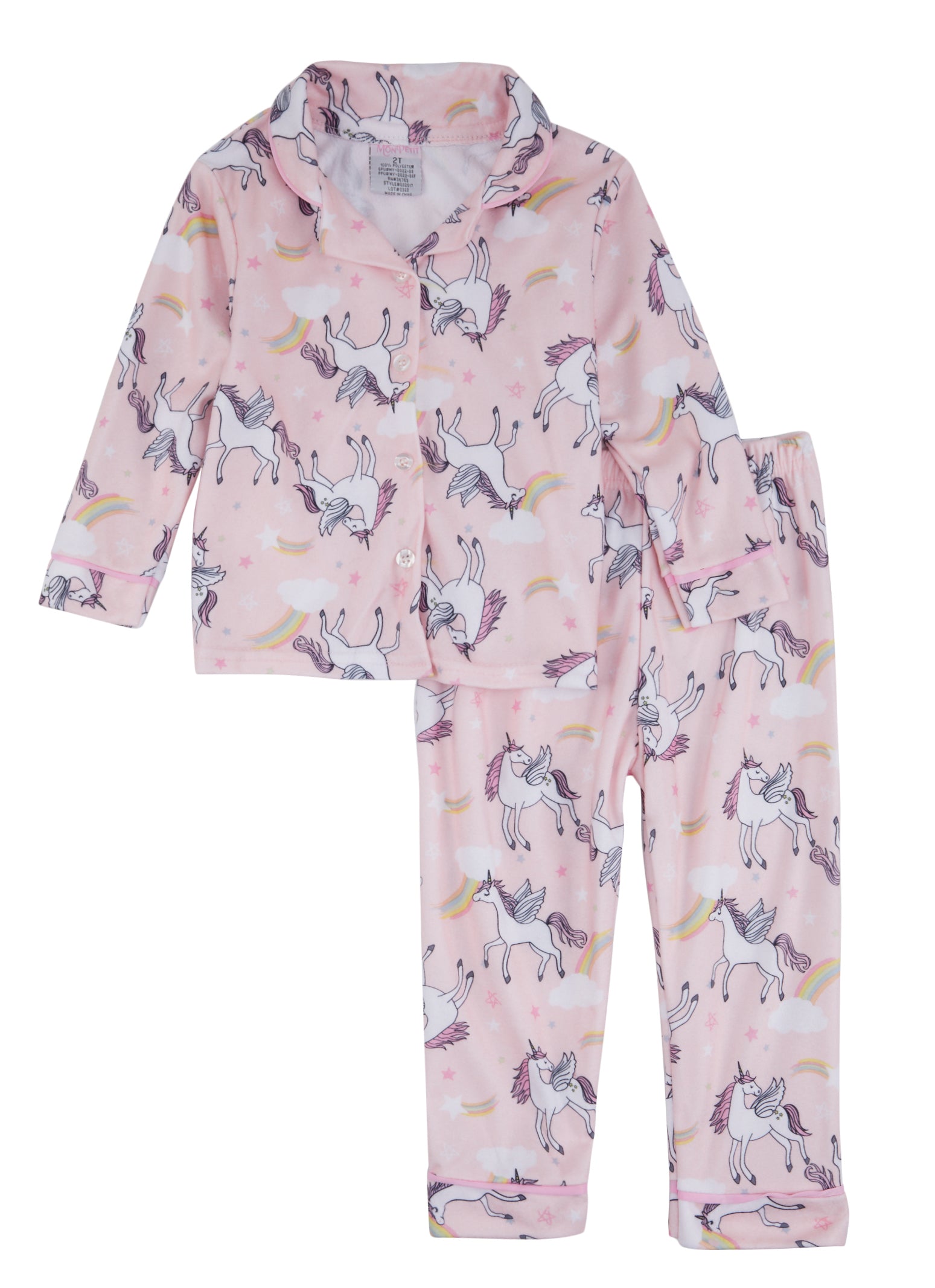 Toddler Girls Graphic Patterned Notch Collar Pajama Shirt and Pants, Pink, Size 2T