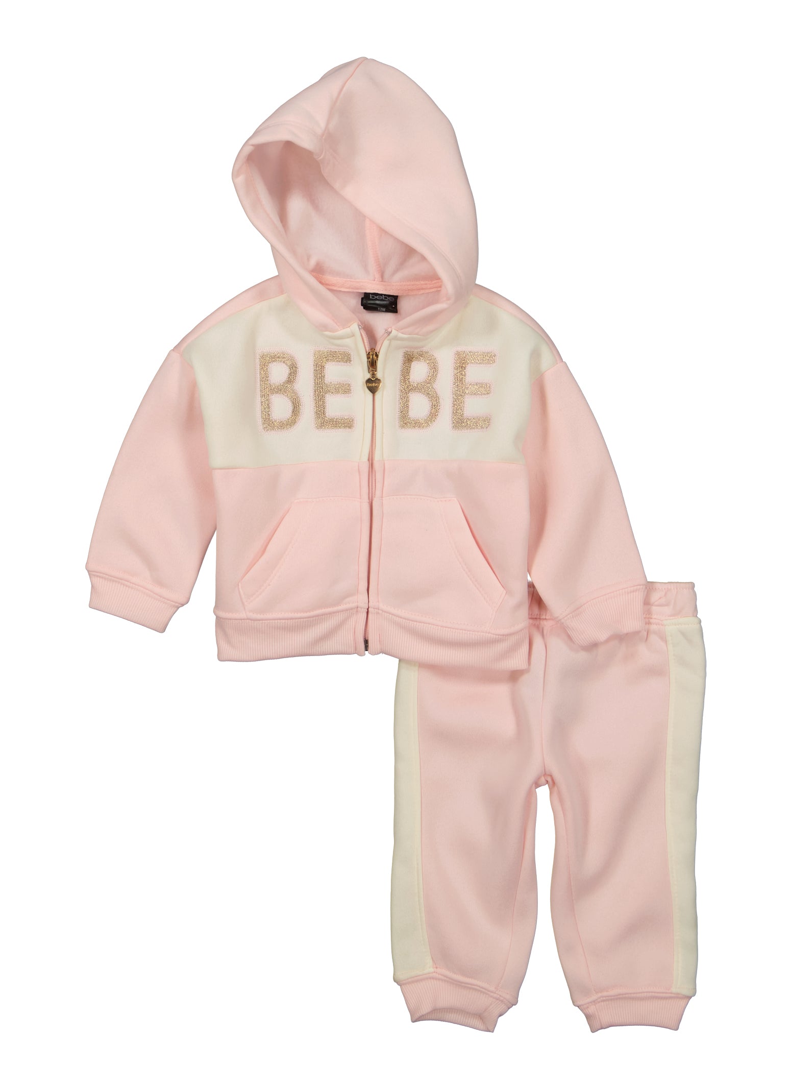 Baby Girls 12-24M Bebe Color Block Zip Front Hoodie and Joggers, Pink,