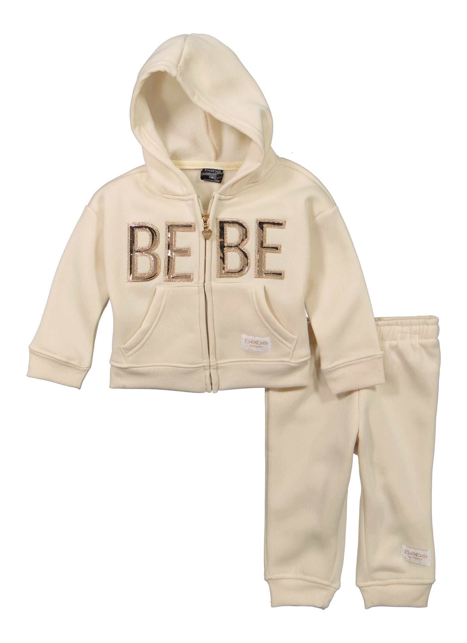 Baby Girls 12-24M Bebe Foil Graphic Hoodie and Joggers, Beige, Size 24M