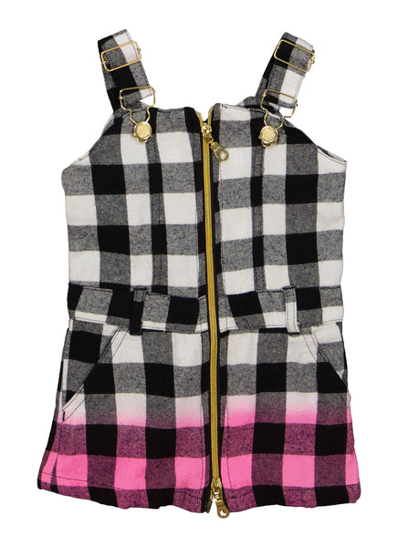 Toddler Square Neck Sleeveless Knit Plaid Print Front Zipper Midi Dress