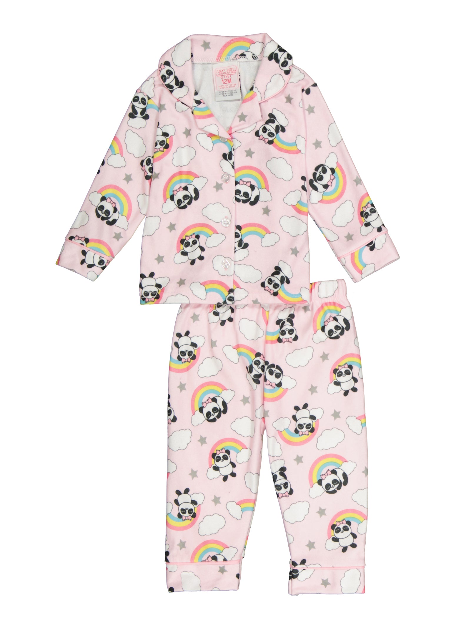 Baby Girls 12-24M Printed Notch Collar Pajama Shirt and Pants, Pink, Size 24M