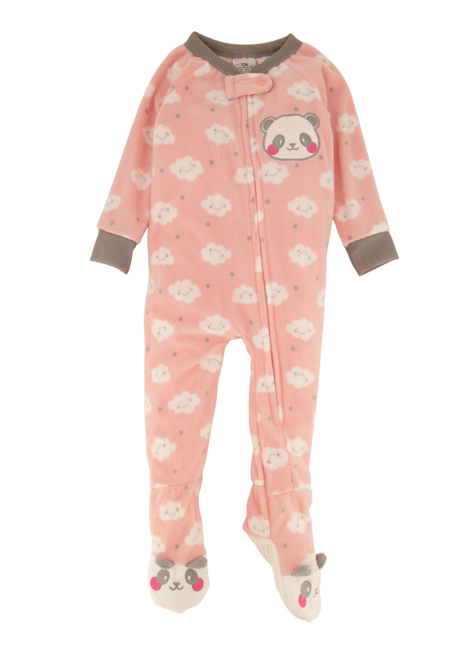 Rainbow Shops Baby Girls 12 24M Panda Graphic Footed Pajamas Pink