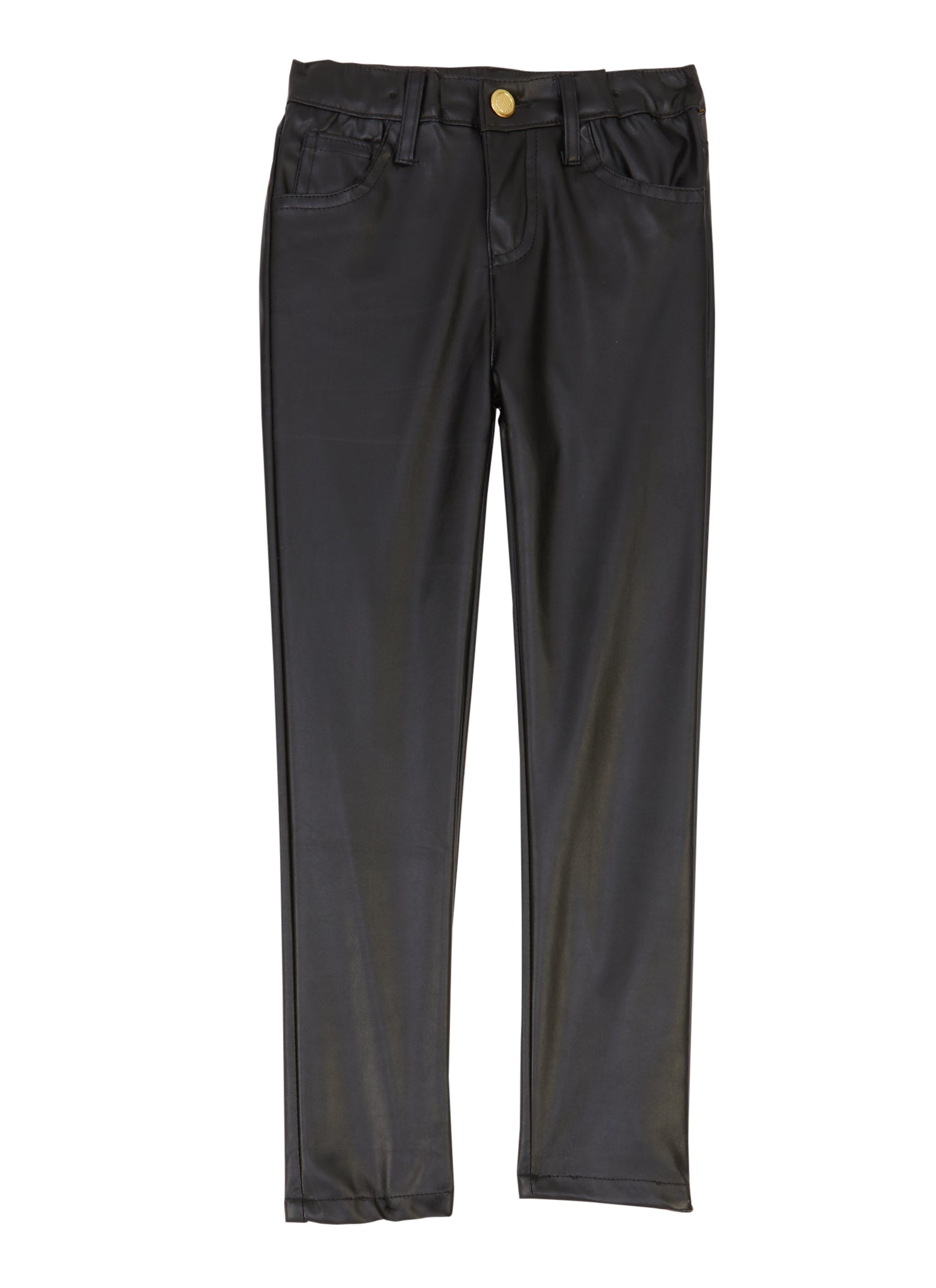 Little Girls Solid Faux Leather Pants, Black,