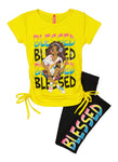 Little Girls Blessed Graphic Ruched Tee And Leggings, ,
