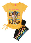 Little Girls Blessed Graphic Ruched Tee And Leggings, ,