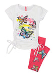 Little Girls Butterfly Graphic Ruched Tee And Leggings, ,