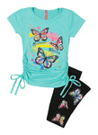 Little Girls Butterfly Graphic Ruched Tee And Leggings, ,