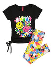 Little Girls Happy Peace Vibes Graphic Tee And Leggings, ,