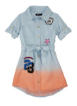 Girls Collared Tie Waist Waistline General Print Denim Belted Shirt Midi Dress