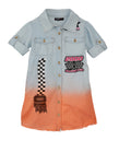 Girls Checkered Print Collared Denim Shirt Midi Dress
