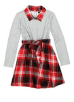 Girls Ribbed Keyhole Knit Collared Plaid Print Skater Dress by Rainbow Shops