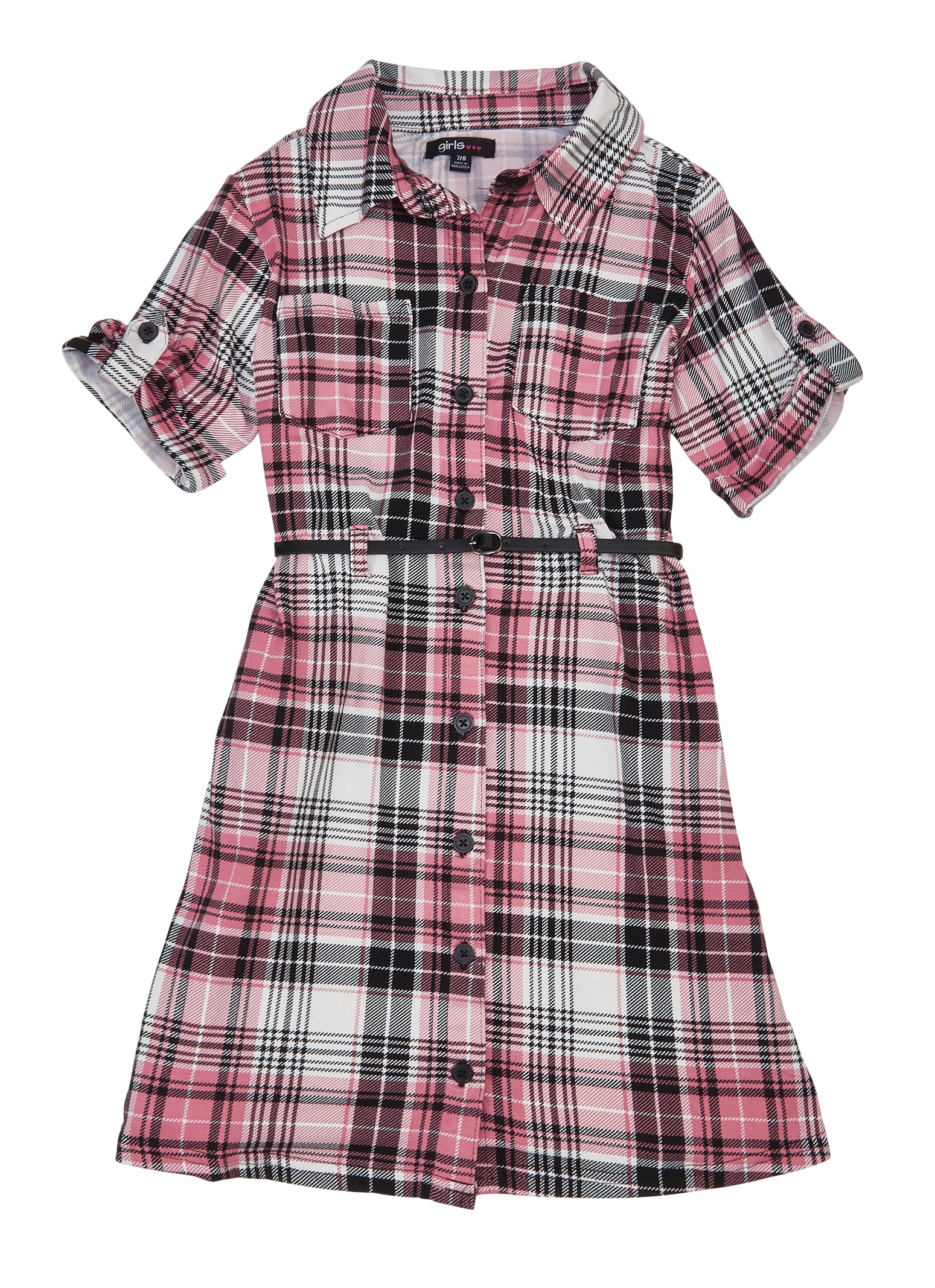 Matching Long-Sleeve Button-Front Plaid Dress for Girls