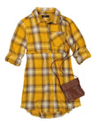 Girls Plaid Print Collared Shirt Midi Dress