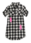 Girls Sequined Collared Plaid Print Shirt Midi Dress