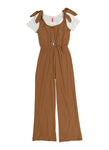 Girls Ribbed Knit Jumpsuit With Necklace, ,