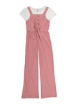 Girls Ribbed Faux Button Wide Leg Jumpsuit With Tee, ,