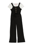 Girls Square Neck Knit Ribbed Short Sleeves Sleeves Sleeveless Jumpsuit