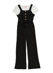 Girls Short Sleeves Sleeves Sleeveless Ribbed Square Neck Knit Jumpsuit