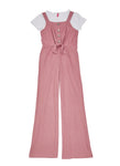 Girls Ribbed Knit Square Neck Short Sleeves Sleeves Sleeveless Jumpsuit