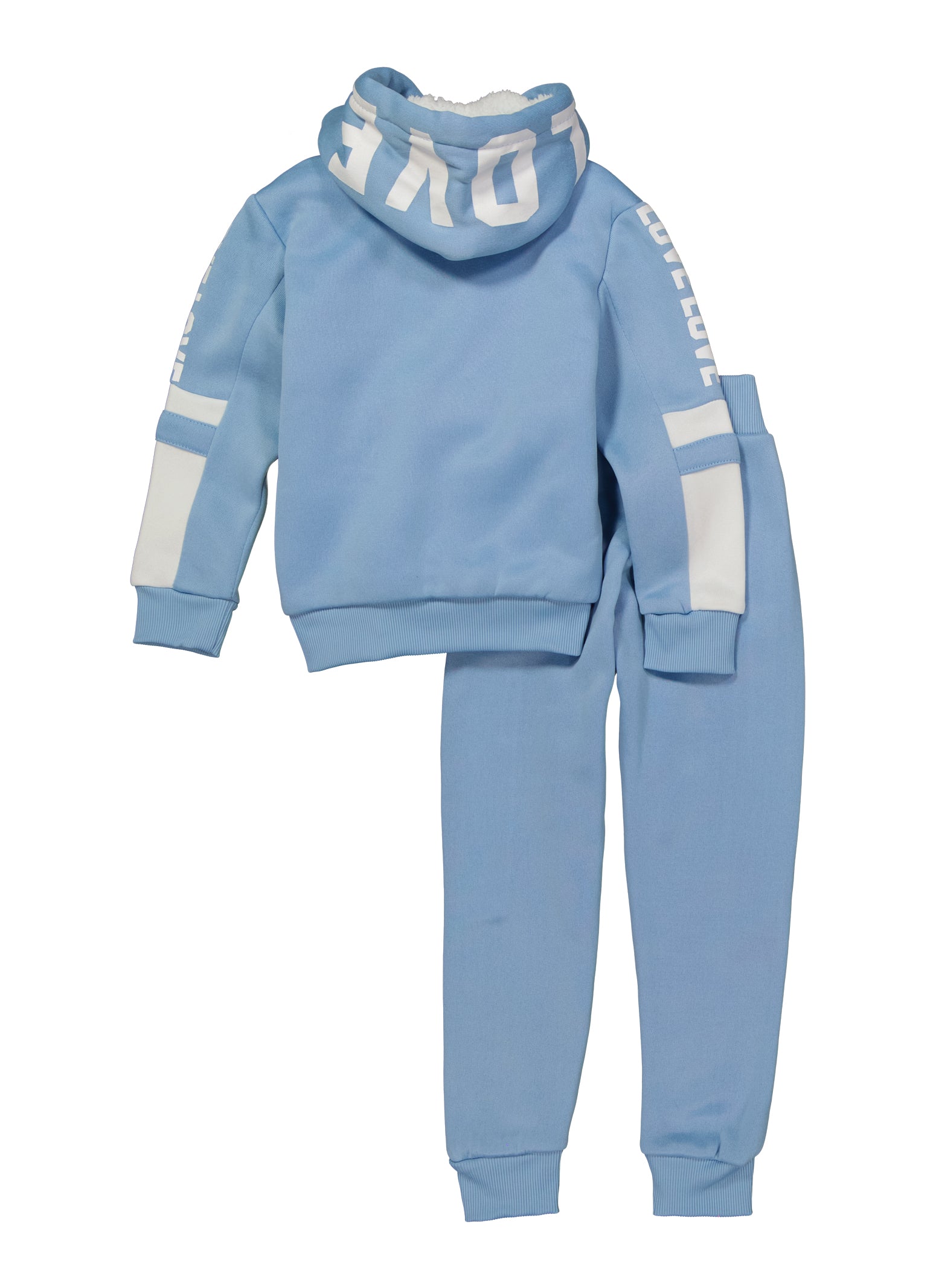 Little Girls Love Sherpa Lined Zip Front Hoodie and Joggers, Blue, Size 6
