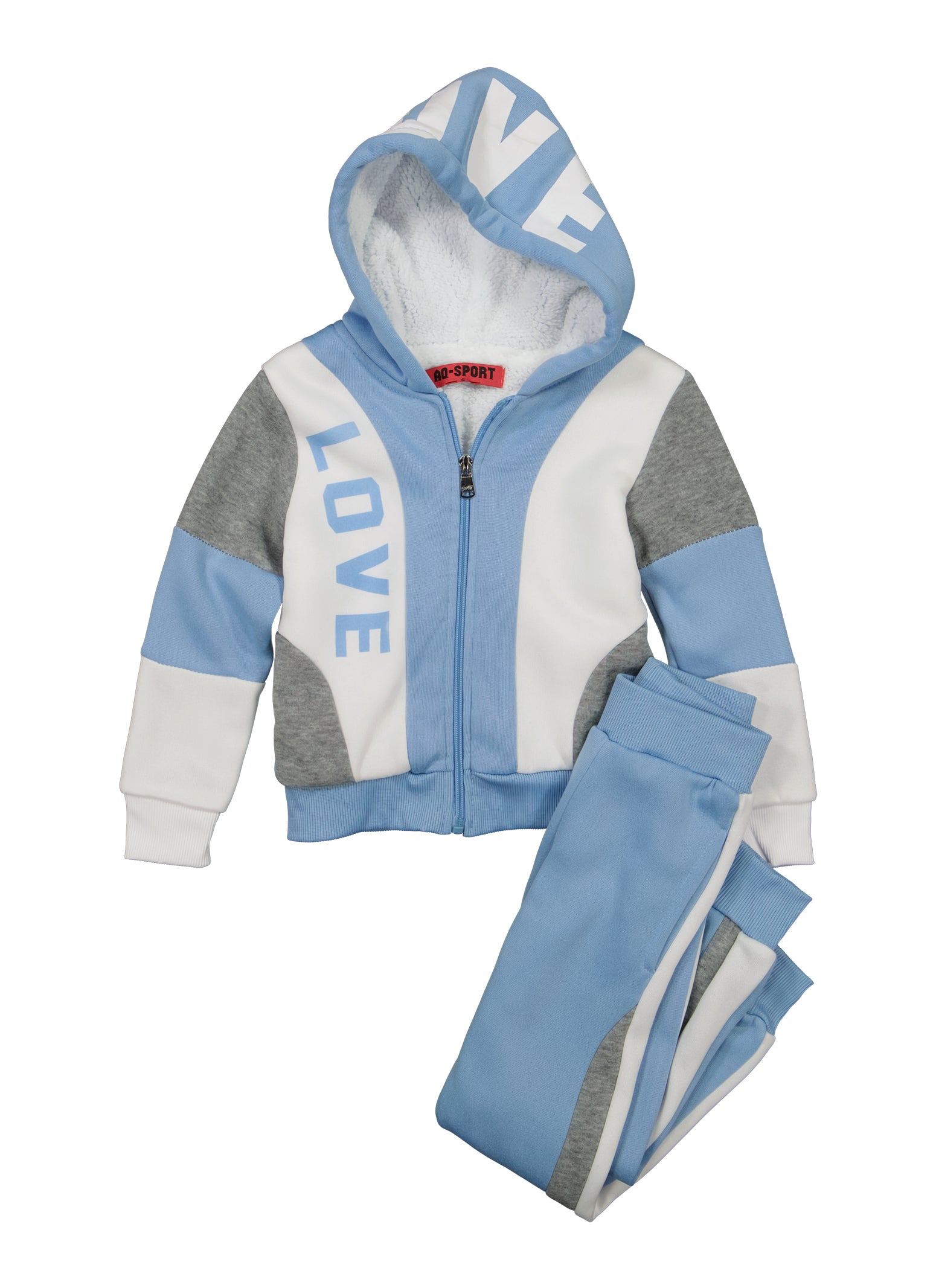 Little Girls Love Color Blocked Zip Front Hoodie and Joggers Set, Blue, Size 4