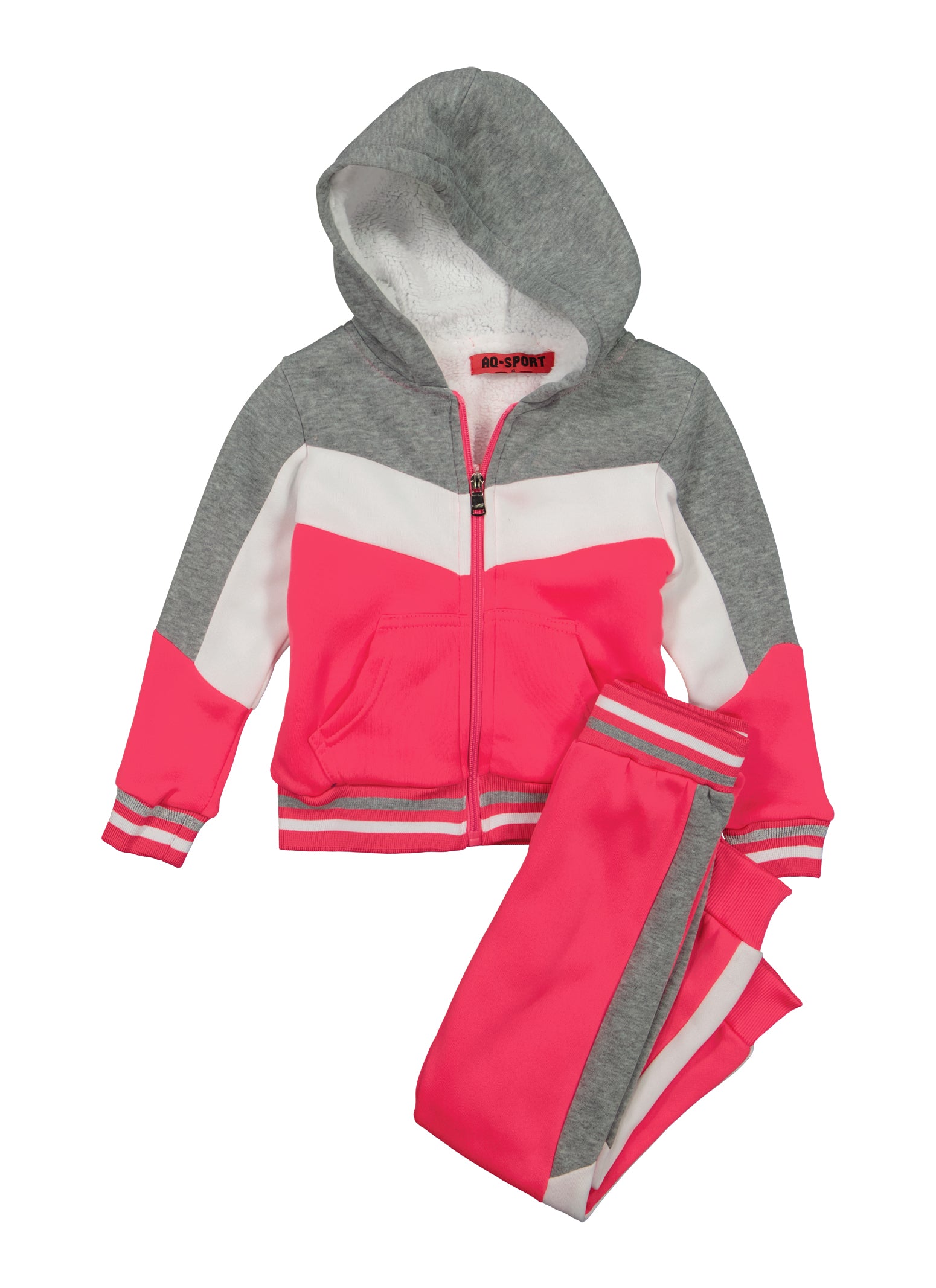 Little Girls Sherpa Lined Zip Front Hooded Sweatshirt and Joggers, Pink, Size 4