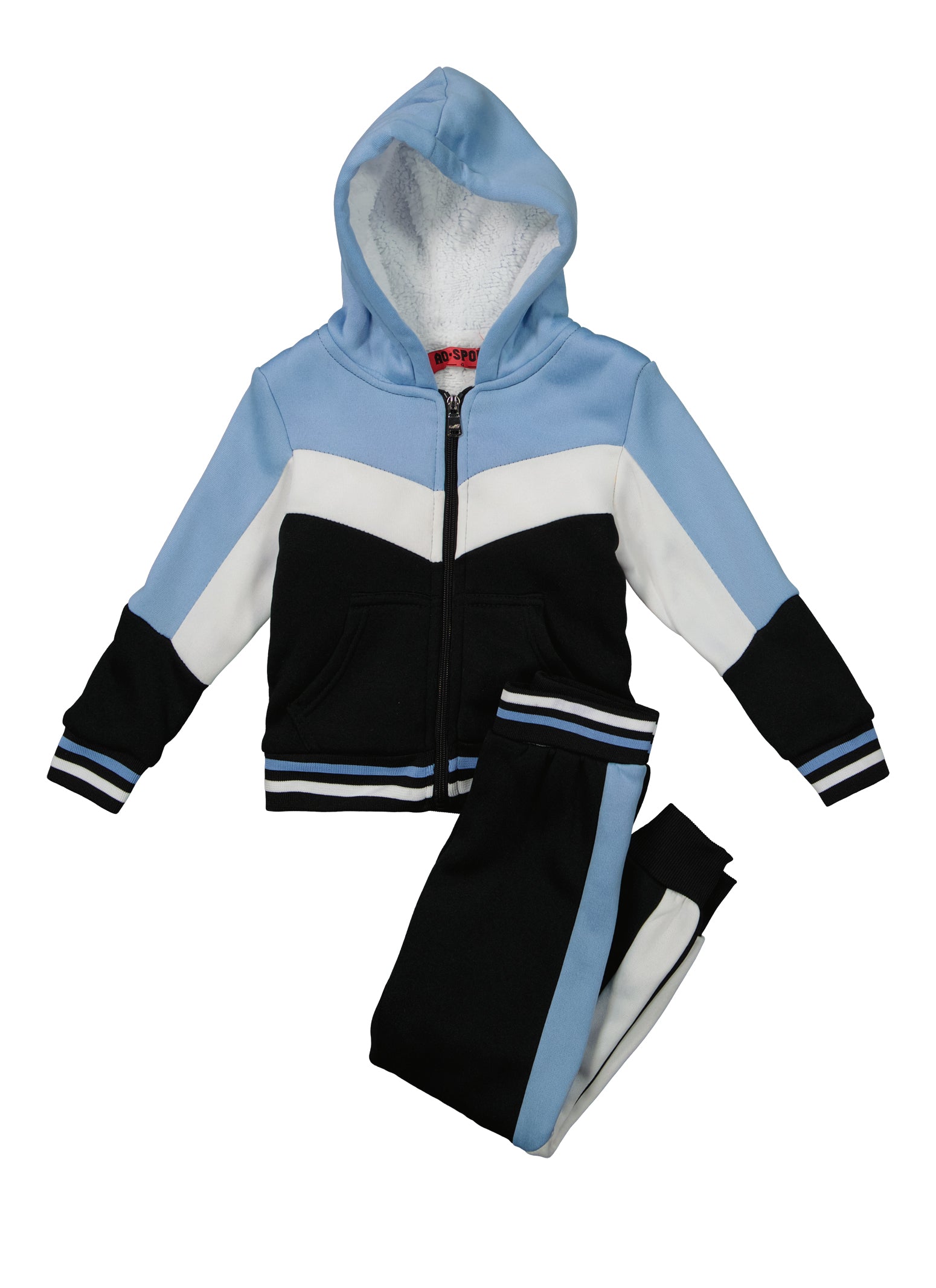 Little Girls Sherpa Lined Hooded Zip Front Sweatshirt and Joggers, Blue, Size 6X