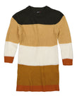 Girls Crew Neck Knit Sweater Long Sleeves Striped Print Midi Dress