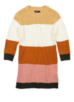 Girls Sweater Long Sleeves Crew Neck Knit Striped Print Midi Dress