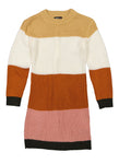 Girls Striped Print Sweater Long Sleeves Crew Neck Midi Dress