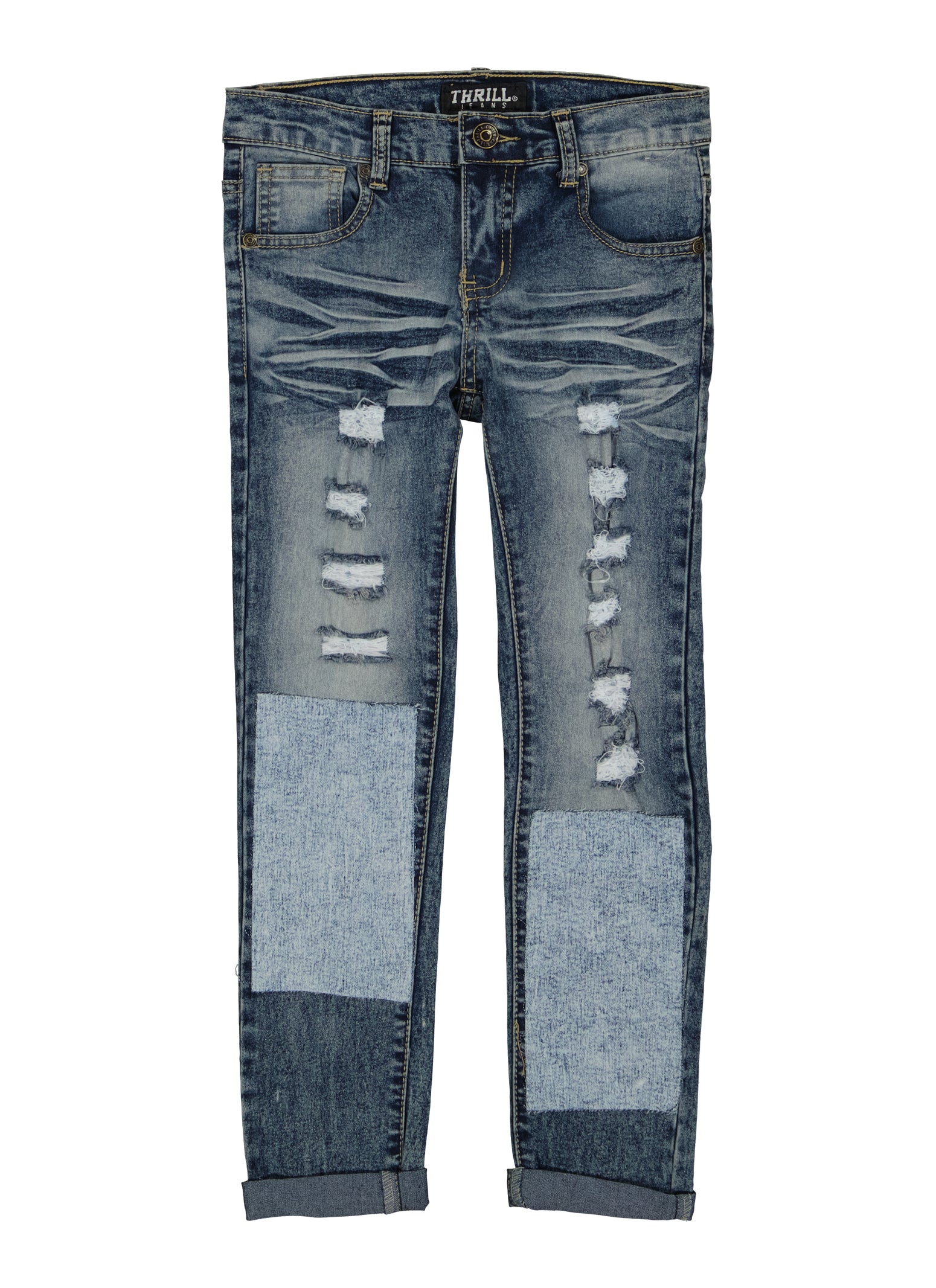 Girls Distressed Patchwork Jeans, Blue, Size 10