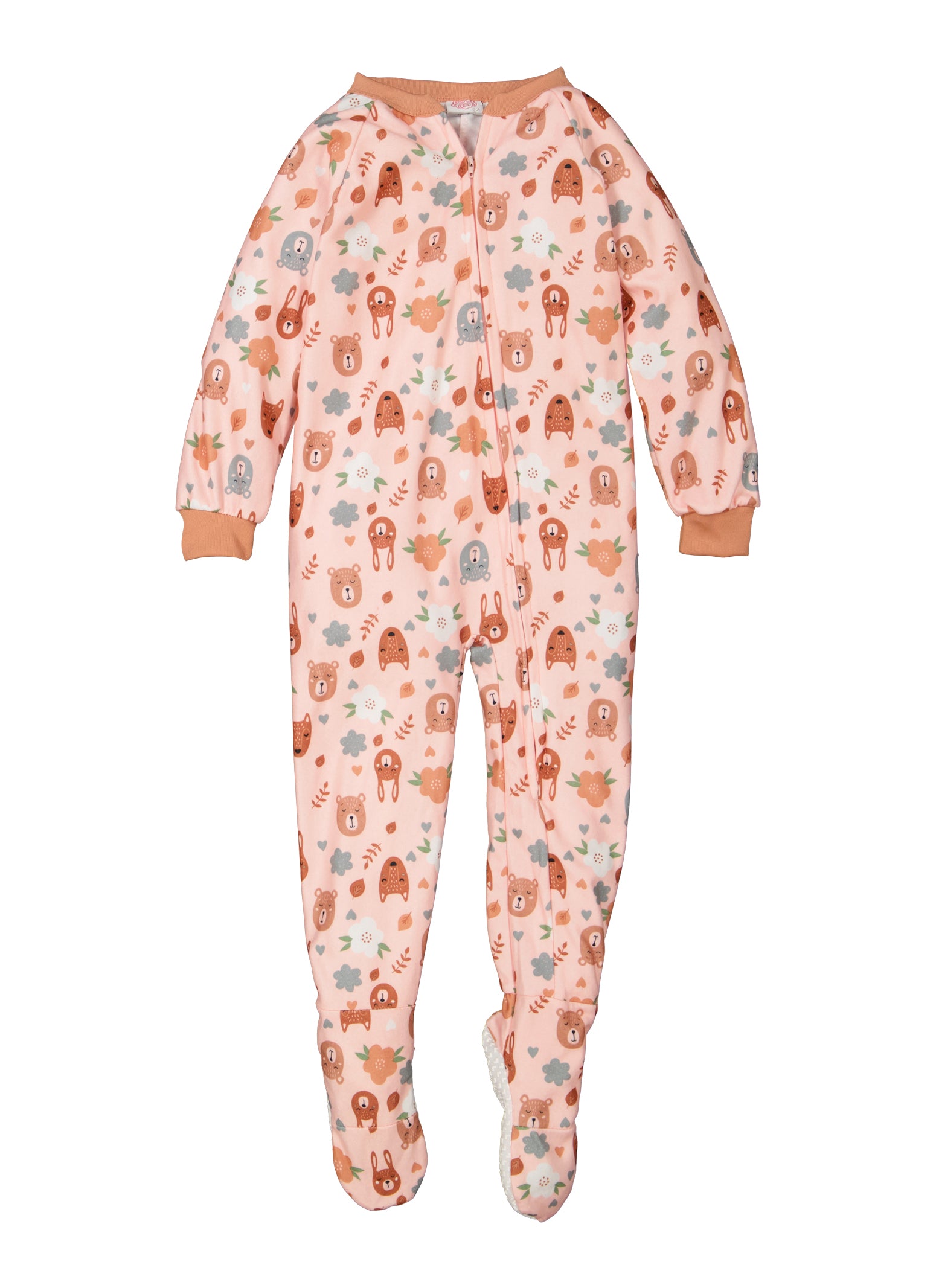 Little Girls Printed Fleece Footed Pajamas, Beige, Size 4