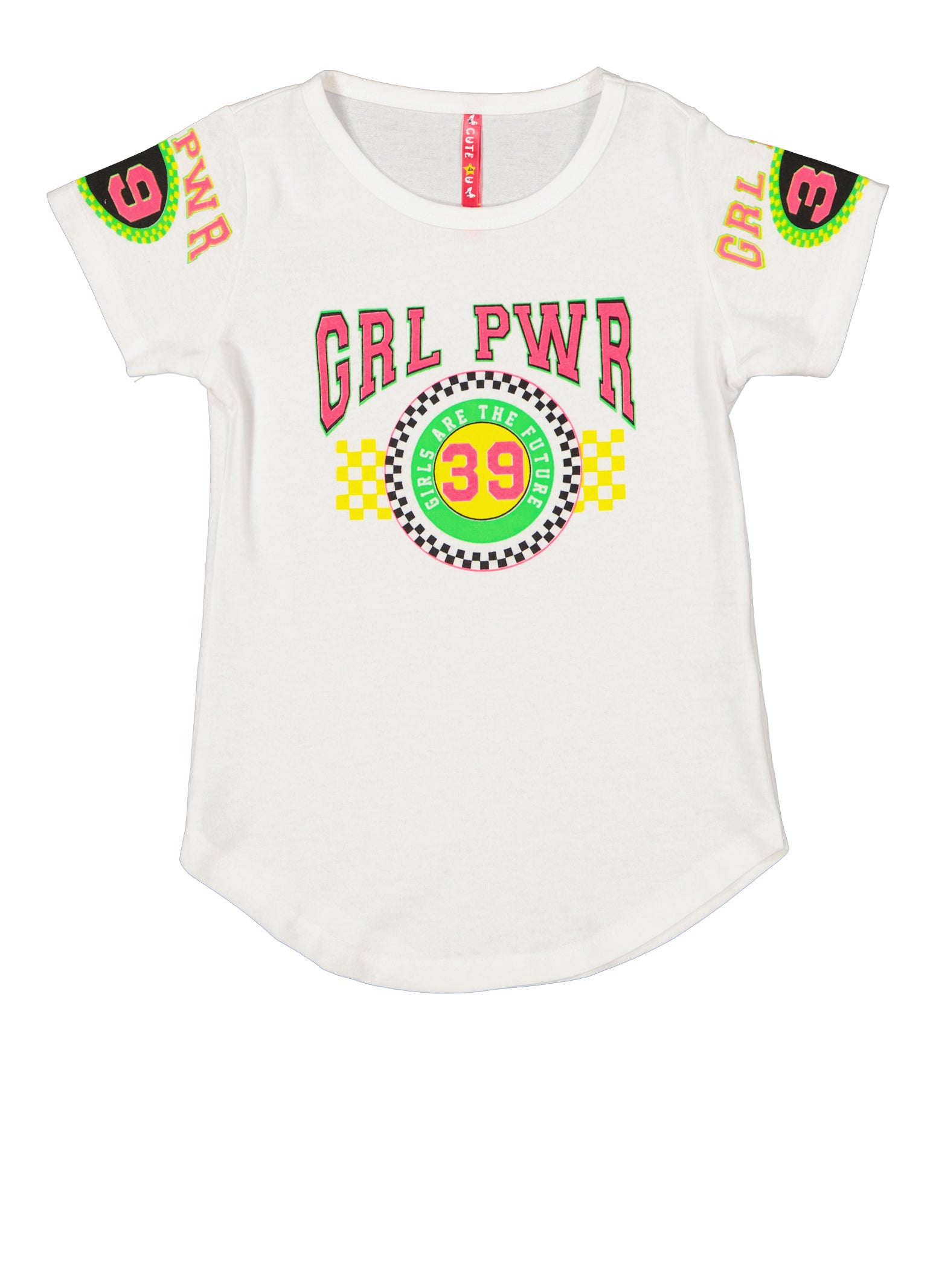 Little Girls Grl Pwr Checkered Graphic Tee, White, Size 4