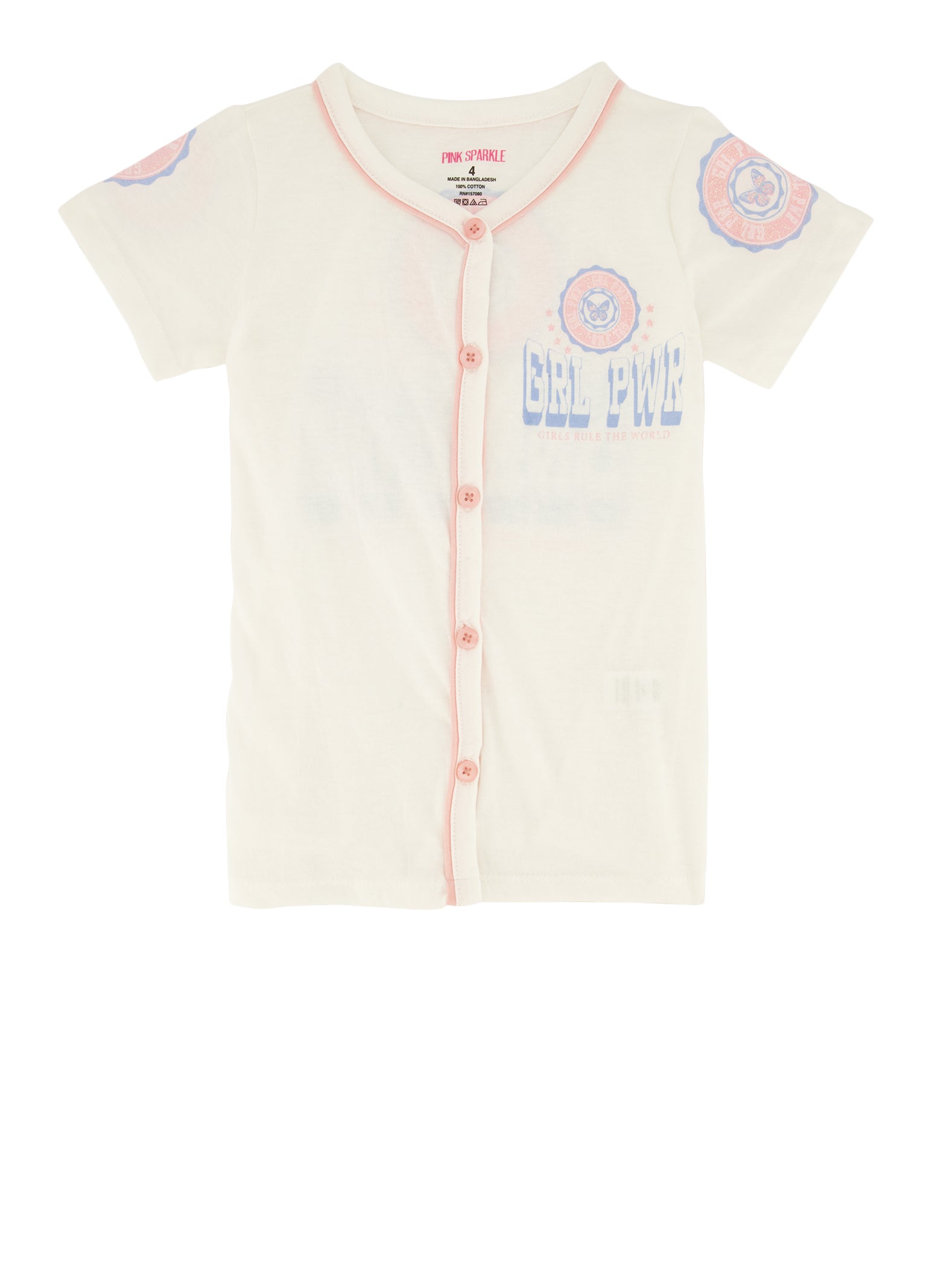 Little Girls Grl Pwr Baseball Top, White, Size 4