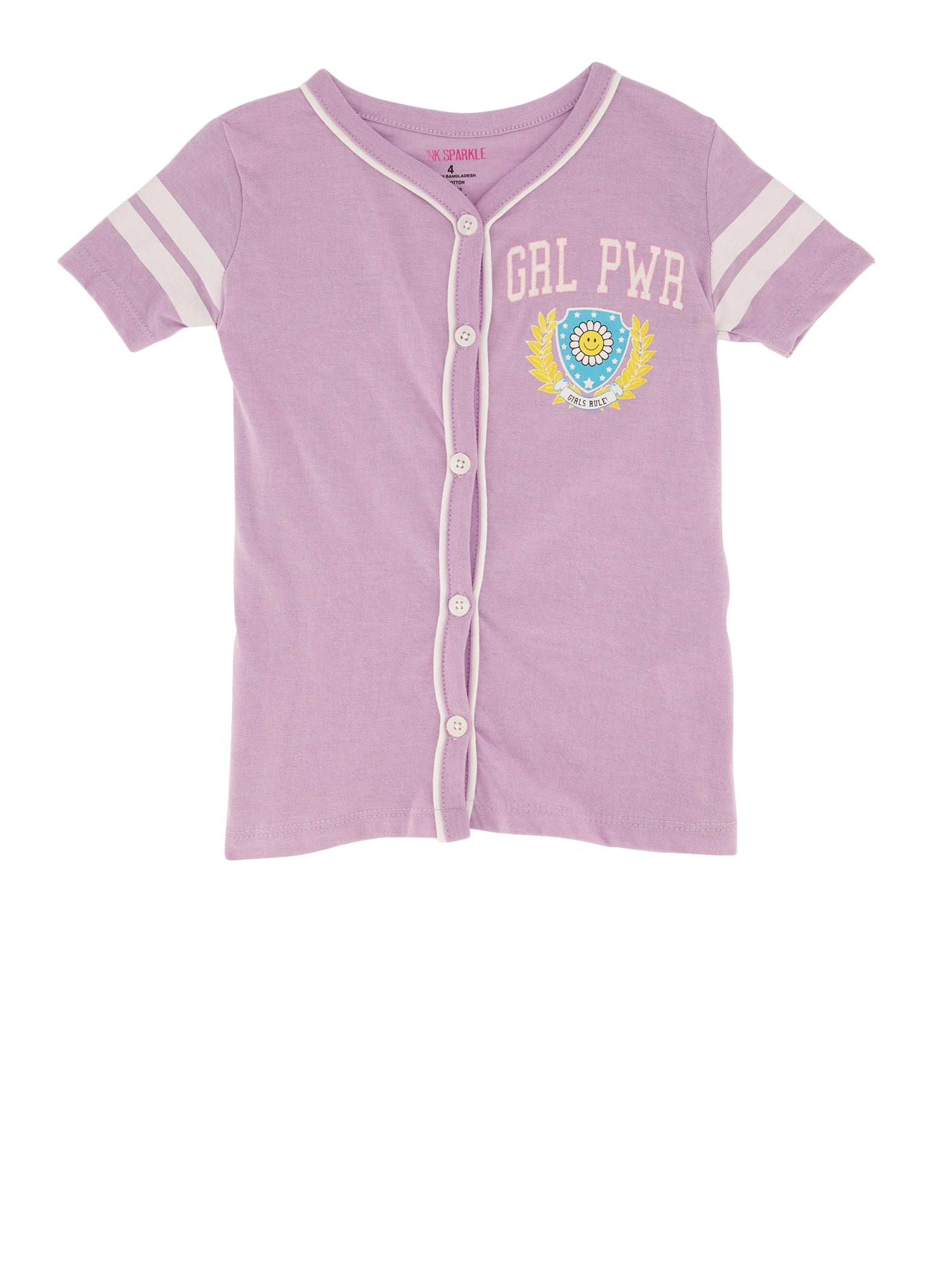 Little Girls Grl Pwr Graphic Baseball Top, Purple, Size 6X