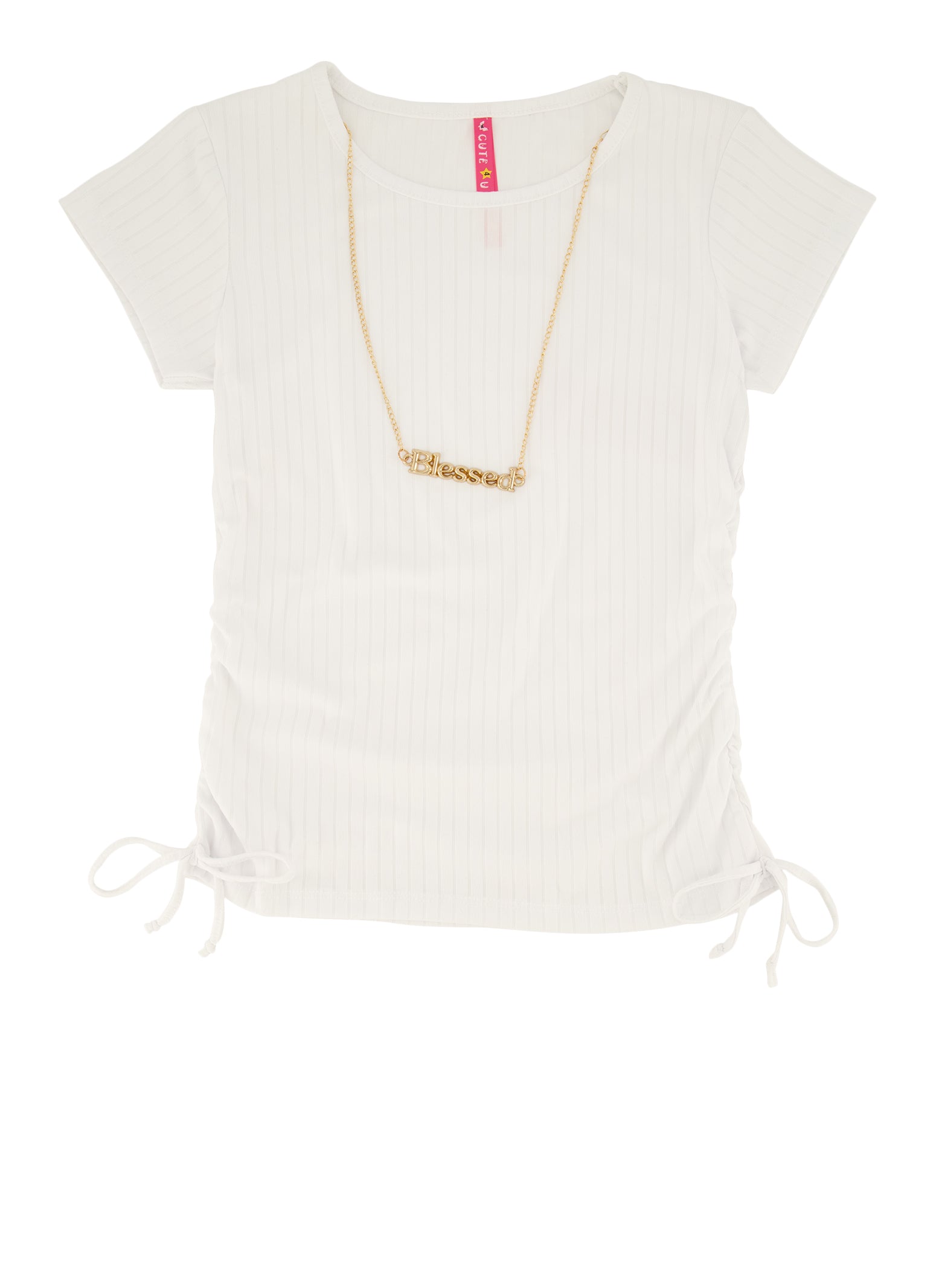 Women's Rib Ruched Side Tee in White