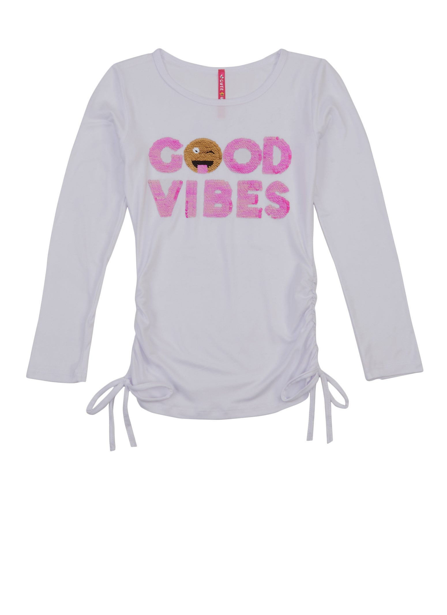 Girls Good Vibes Reversible Sequin Long Sleeve Top, White, Size 14-16