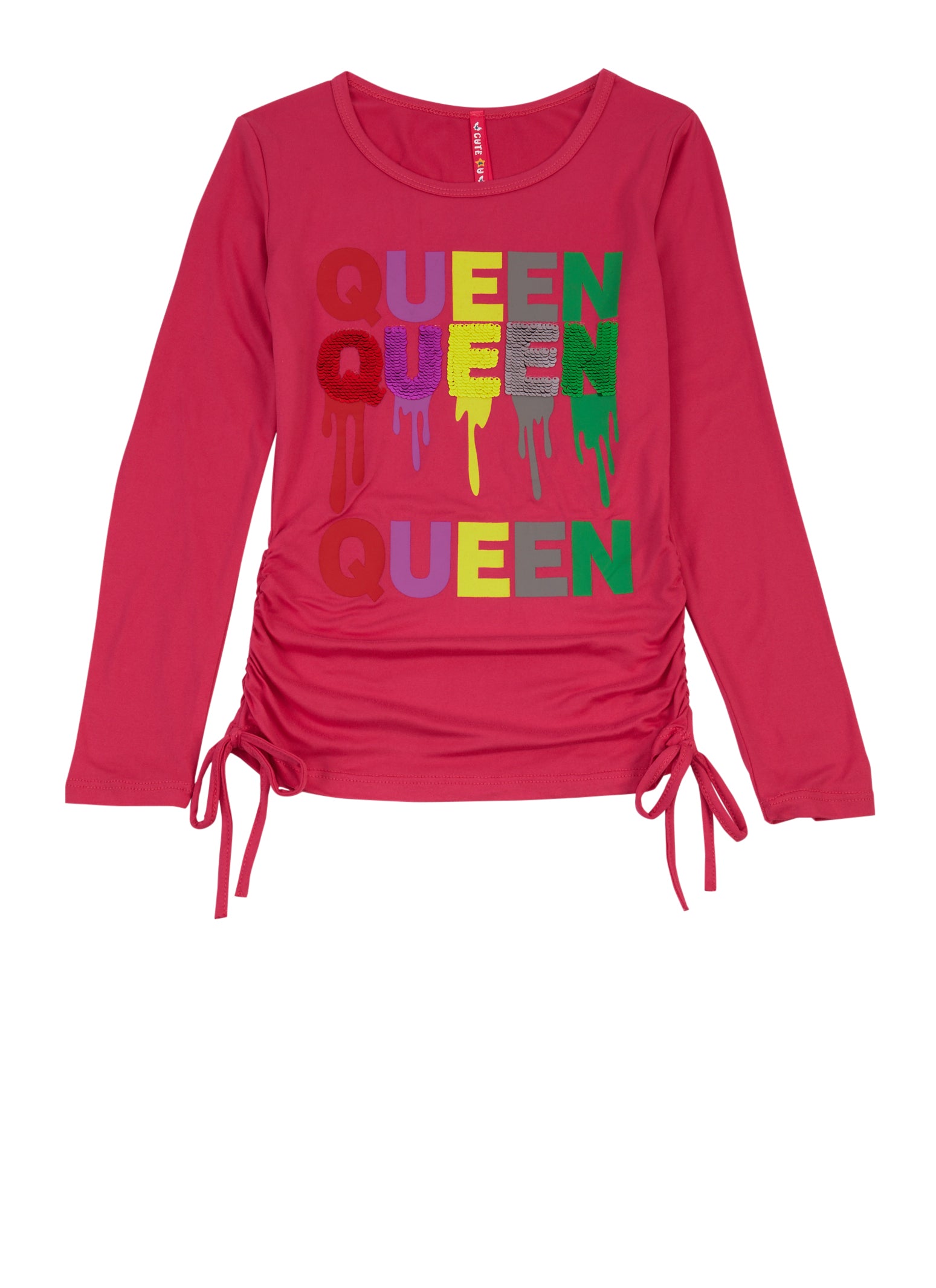 Girls Queen Reversible Sequin Long Sleeve Graphic Tee, Pink, Size 7-8