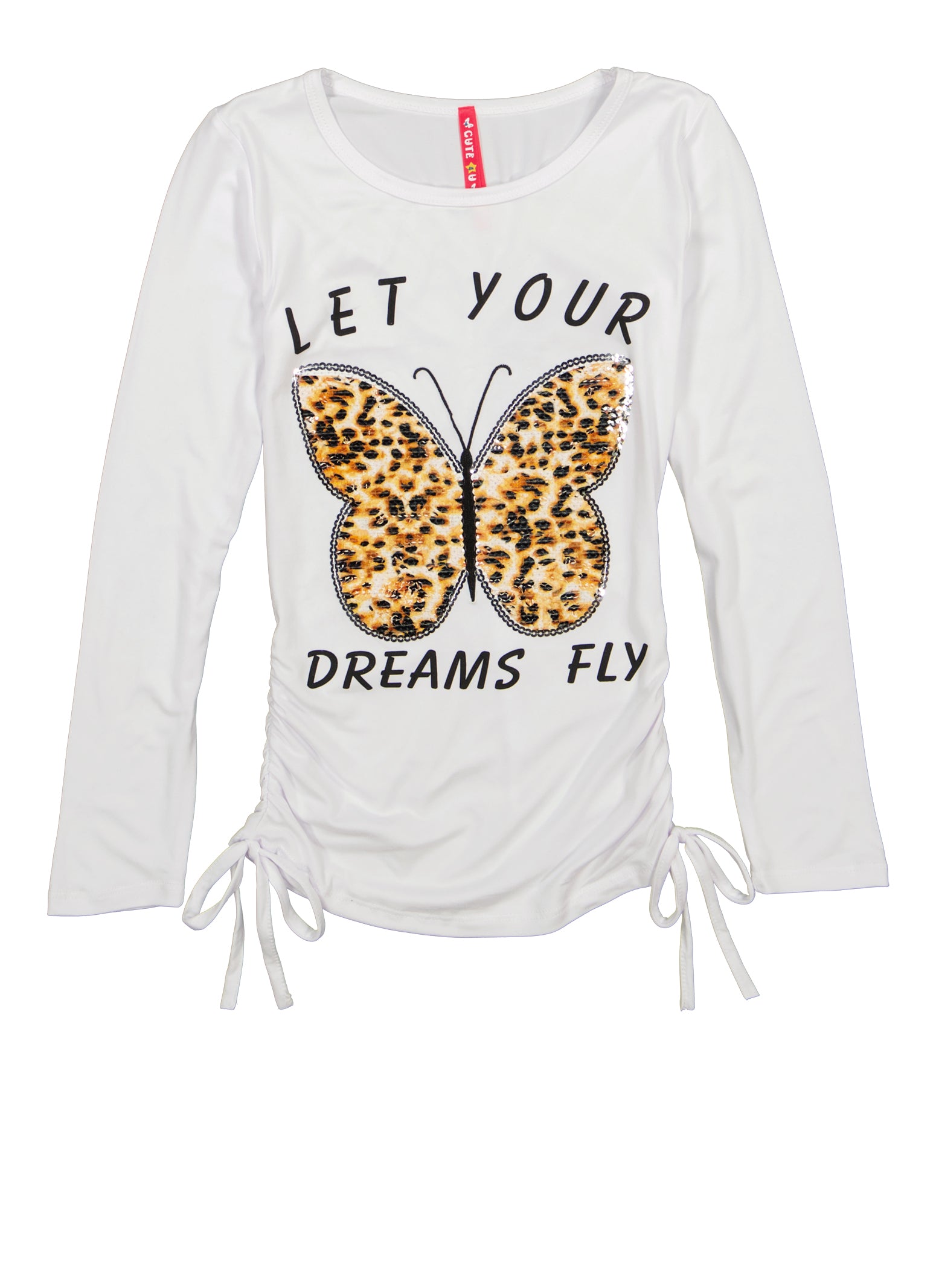 Girls Let Your Dreams Fly Butterfly Graphic Top, White, Size 10-12