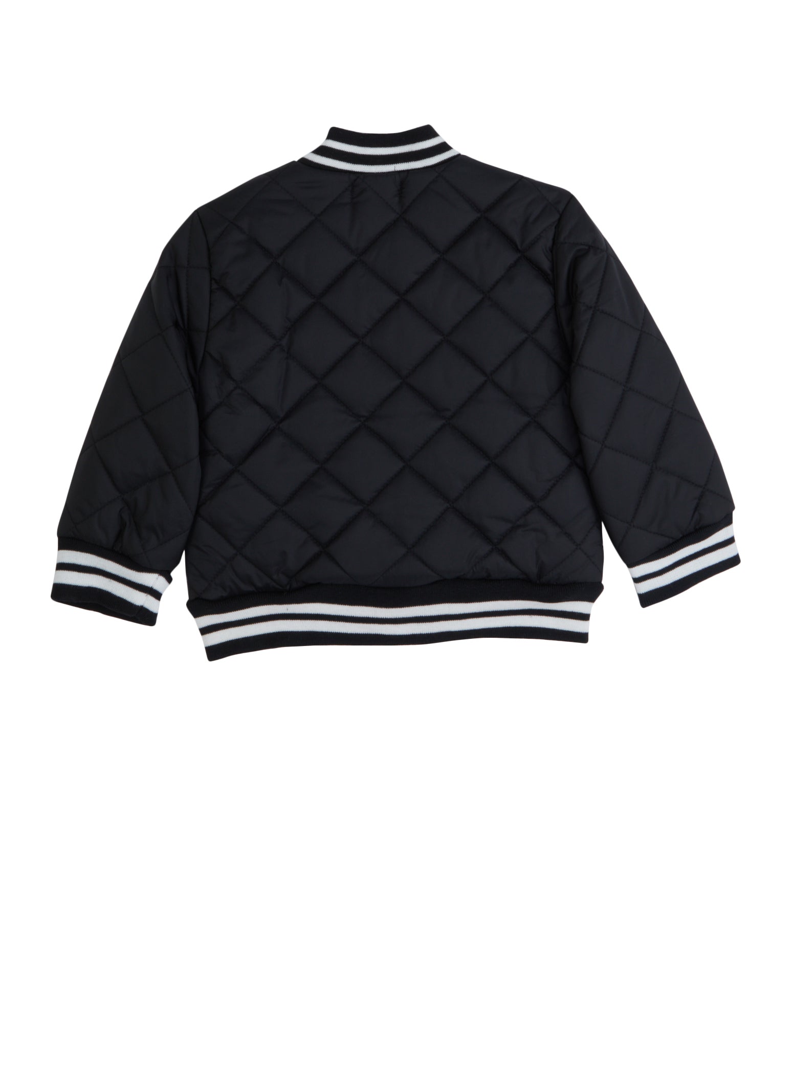 Little Girls Quilted Chenille Patch Varsity Jacket, Black, Size 5-6