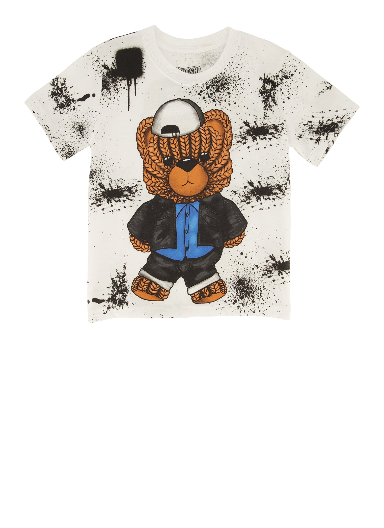 Little Boys Paint Splatter Bear Graphic Tee, White, Size 4