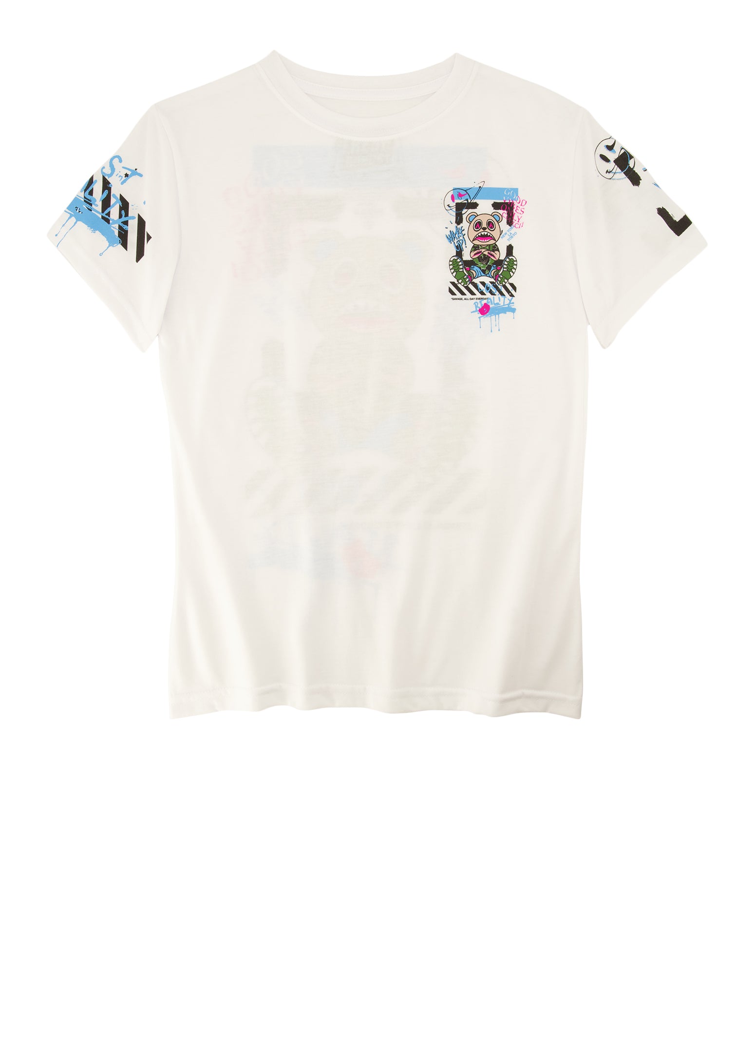 Boys Good Vibes Only Bear Graphic Tee, White,