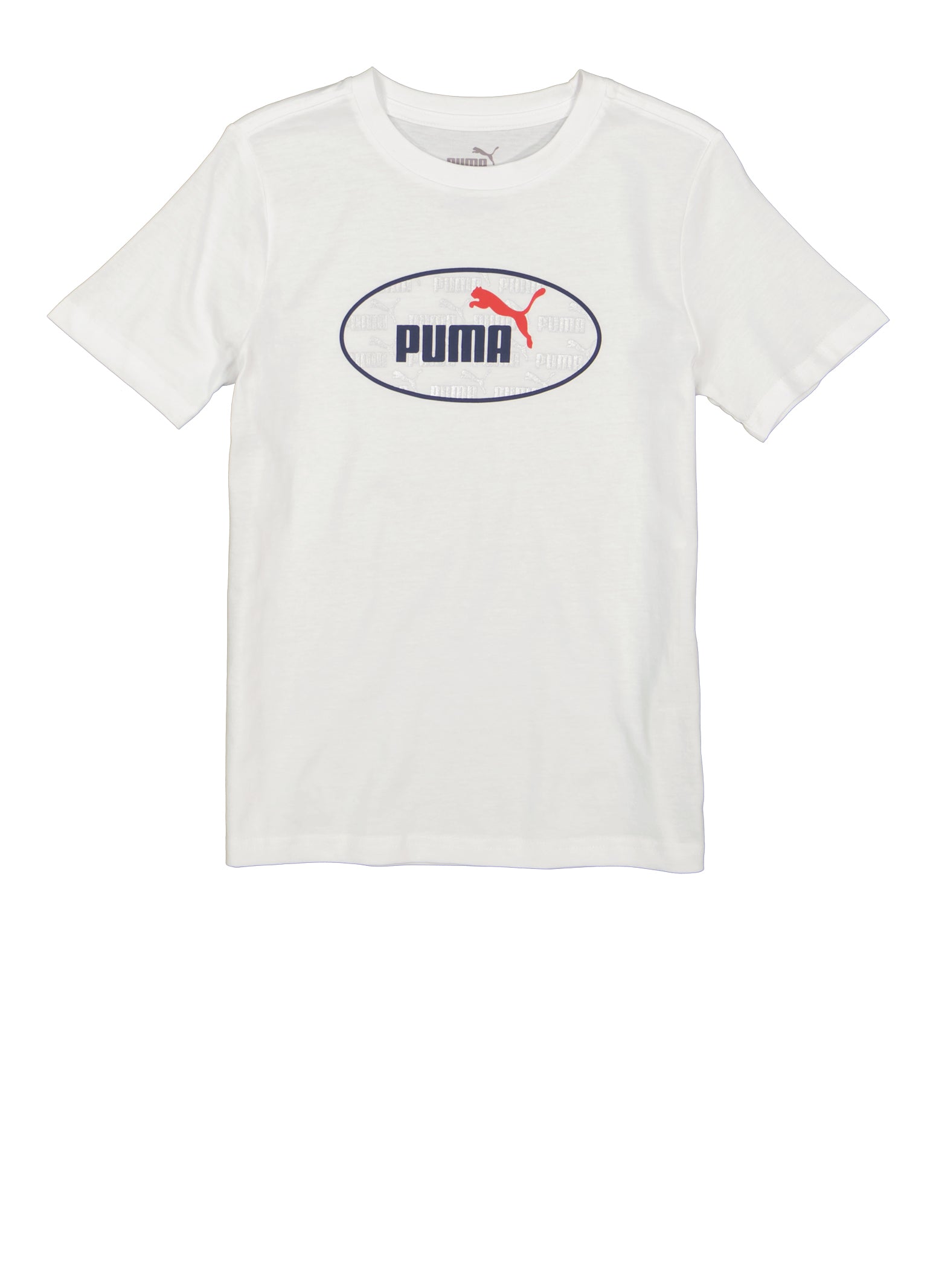 Boys Puma Graphic Logo Crew Neck T Shirt, White, Size 10-12