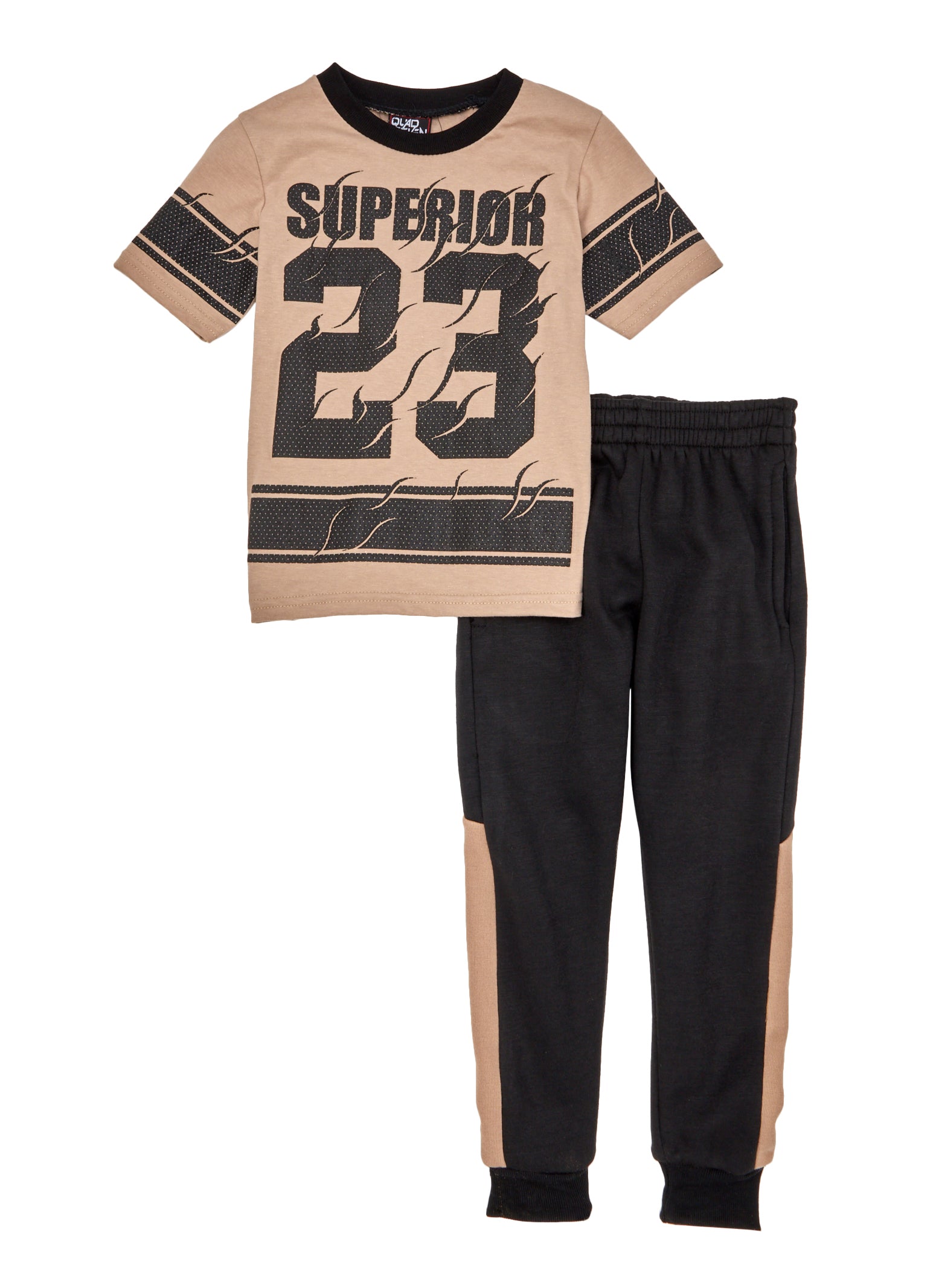 Little Boys Superior 23 Graphic Tee and Joggers, Beige, Size 5-6